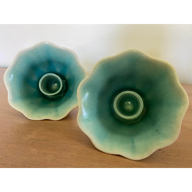 Mid-Century Winfield Pottery of Pasadena California Floriform Pottery Candle Holders - a Pair For Sale - Image 10 of 10