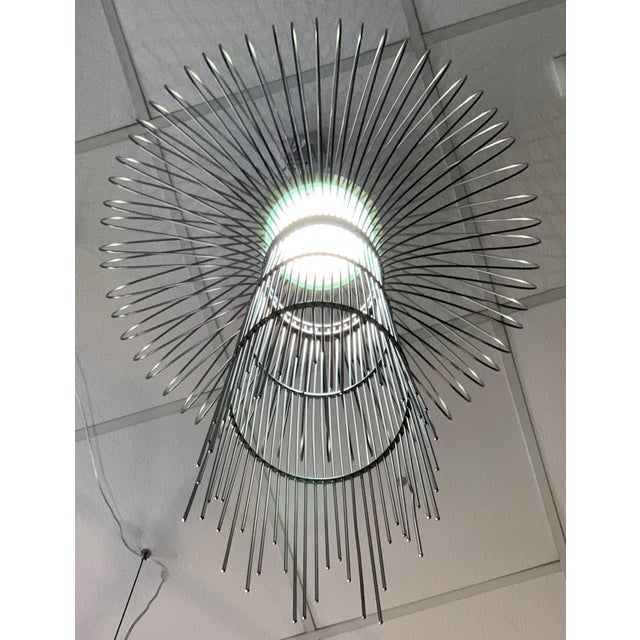 21st Century Sculptural Modern Handmade Led Chandelier in Steel Chrome For Sale In Miami - Image 6 of 10