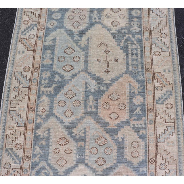 Afghanistan Tabriz Gallery Runner With Soft Blue Field and Ivory Motifs For Sale - Image 11 of 16