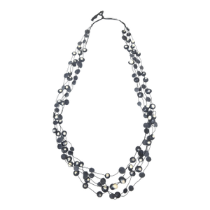 Mother of Pearl and Black Resin Disk Strand Graduated Wrap Necklace 1990's