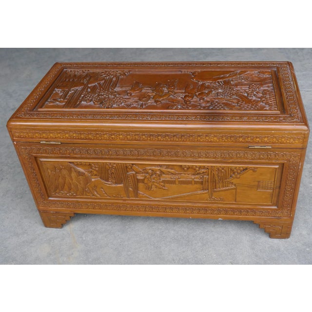 Oriental Carved Camphor Wood Chest, 1930s For Sale - Image 4 of 8
