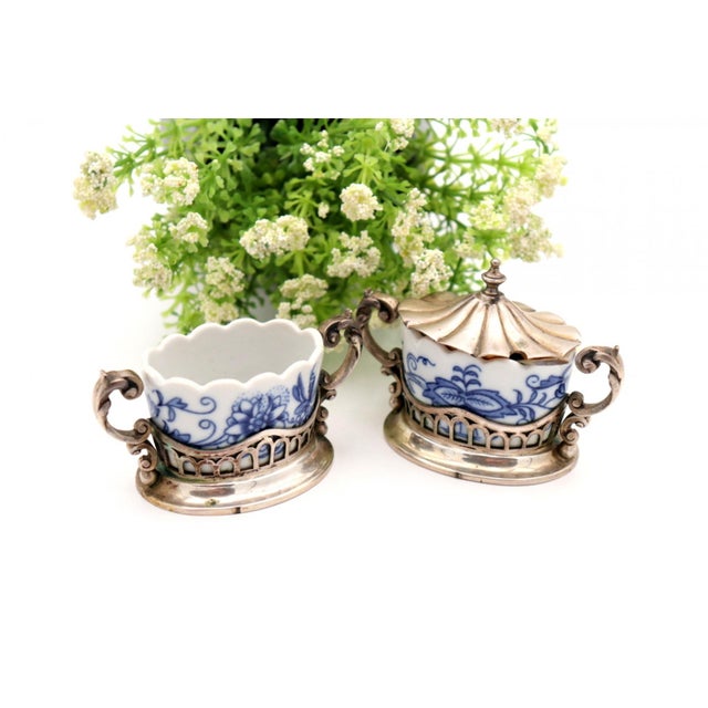 Porcelain Salt and Pepper Shakers with Silver Frame, Set of 2 For Sale - Image 4 of 6