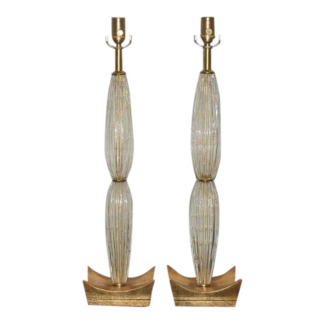 Murano Glass Table Lamps With Bubbles For Sale