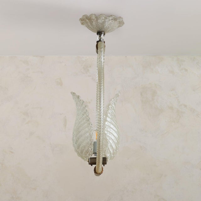 Art Deco 1940s Italian Murano Glass Leaf Basket Pendant Attributed to Barovier & Toso For Sale - Image 3 of 11