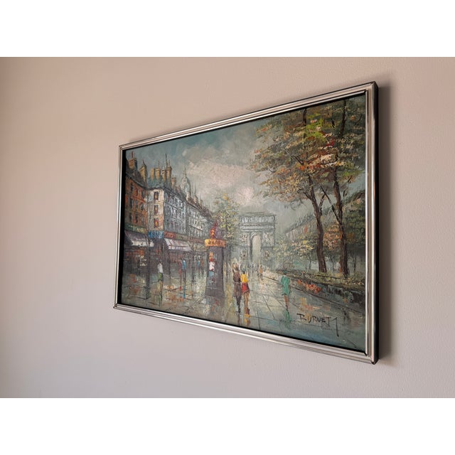 French Vintage Burnett Parisian Street Scene Oil on Canvas Painting – Framed For Sale - Image 3 of 13