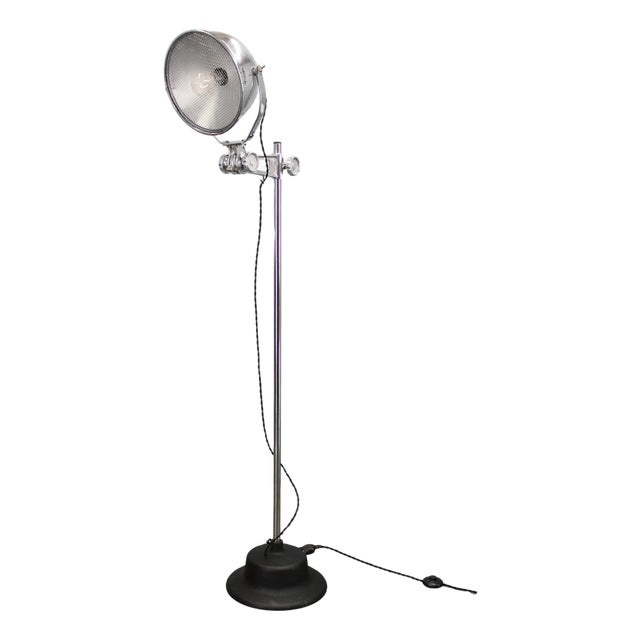 Industrial Adjustable Floor Lamp in Chromed Metal, Czechoslovakia, 1950s For Sale
