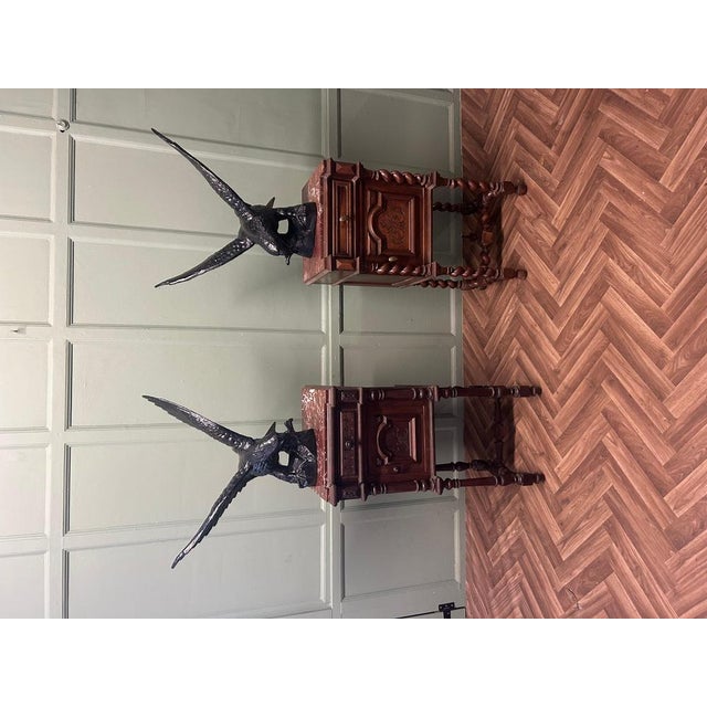 Pair of Large Old Iron Eagle Statues or Pillar Caps A Pair of Large Old Weathered Eagle Statues originally Pillar Caps,...