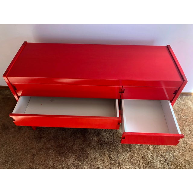 Wood 1970s Red Six Drawer Modern Dresser For Sale - Image 7 of 11