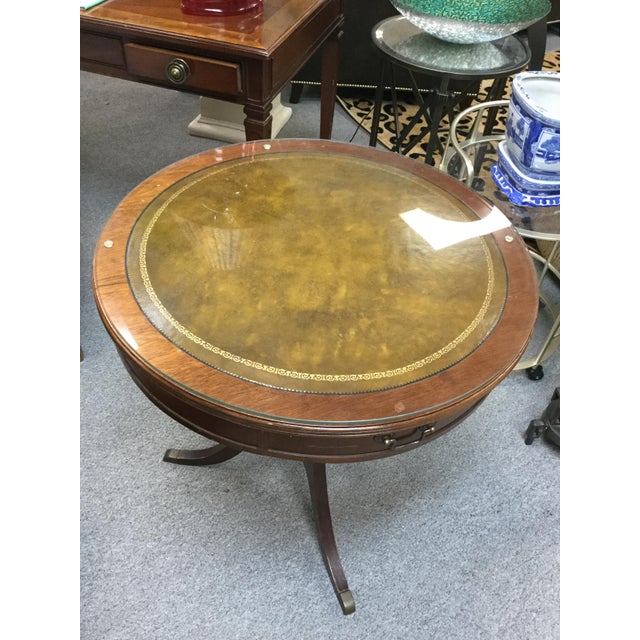 Vintage Mahogany Duncan Phyfe Style Round Leather Top Drum Table Chairish