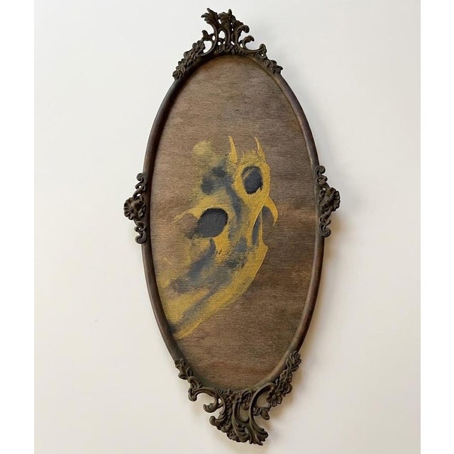Vintage Mid-Century Abstract Gold & Black Impasto on Wood in Ornate Gilt Tall Oval Frame For Sale In Los Angeles - Image 6 of 6