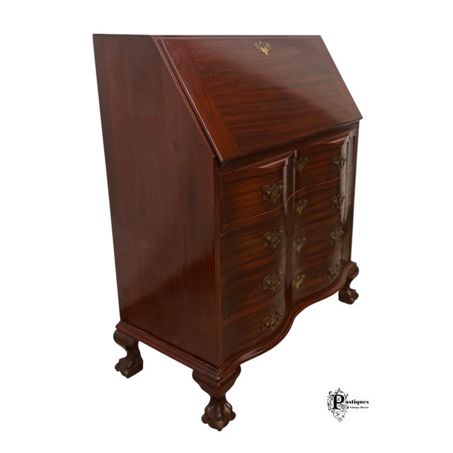 Brown Vintage Maddox Chippendale Style Mahogany Serpentine Drop Front Secretary Desk For Sale - Image 8 of 12