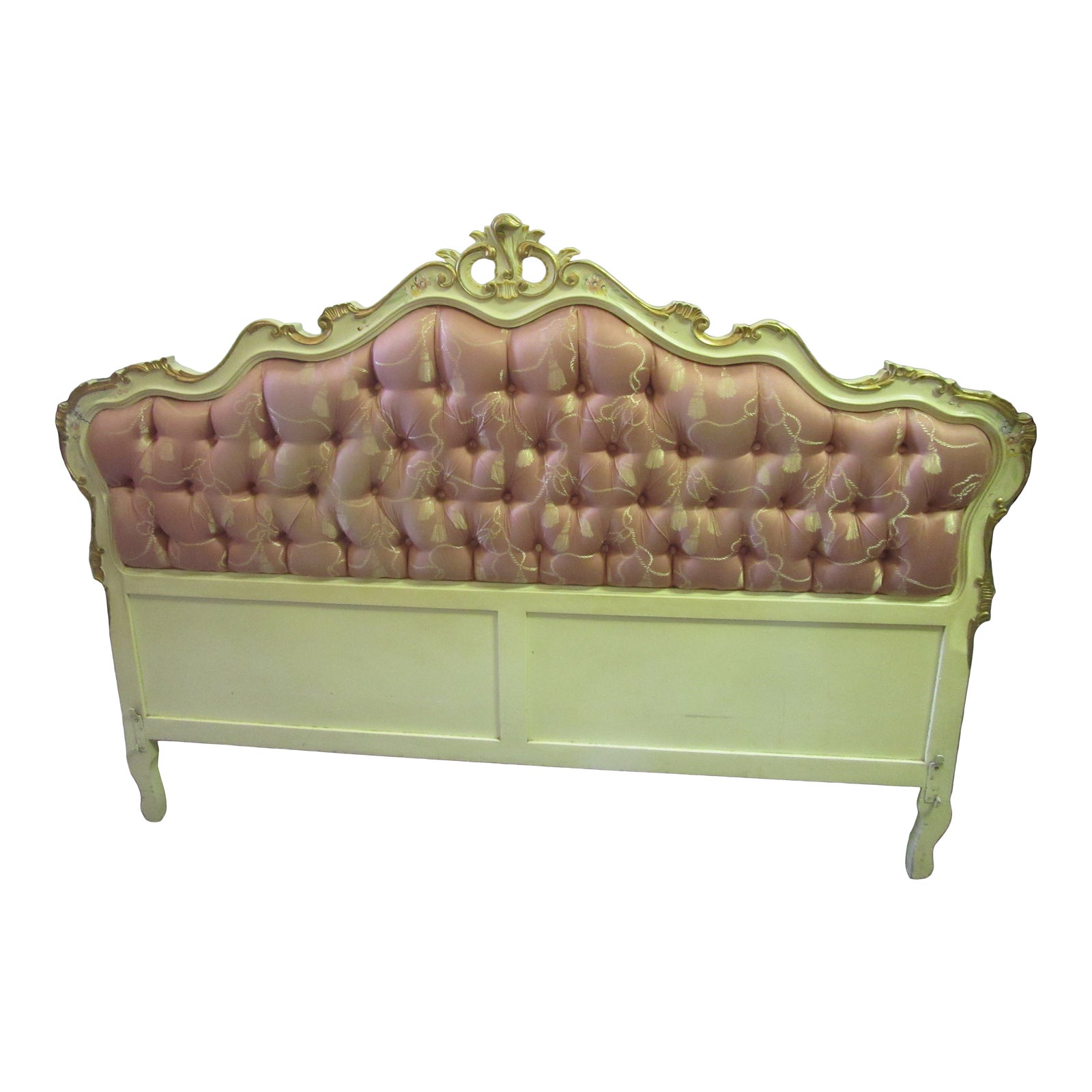 Italian Mid Century Hand Painted Headboard With Tassel Upholstery