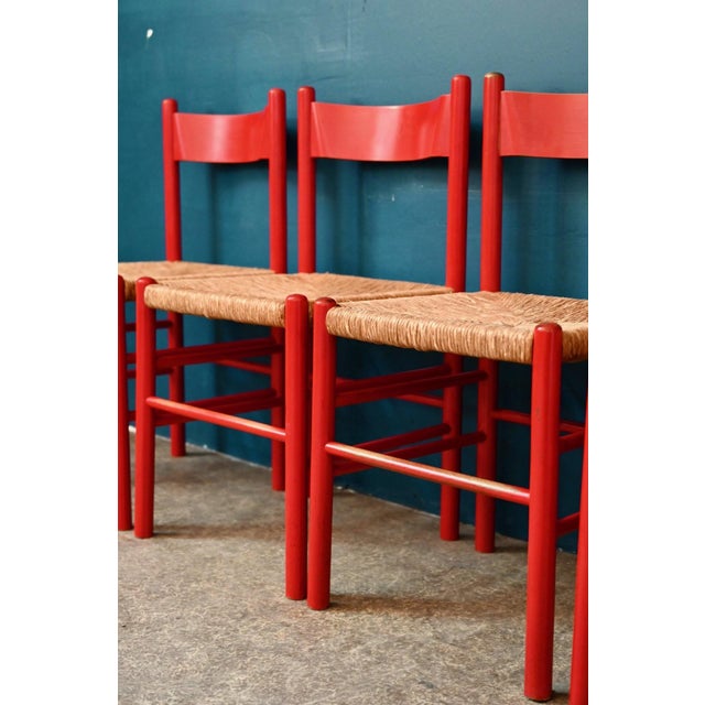 Vintage Italian Chairs in Red Lacquered Wood and Woven Straw, 1960s, Set of 4 For Sale - Image 6 of 18