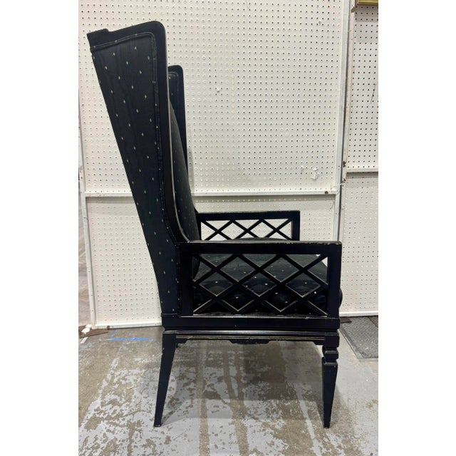 Vintage Fretwork High Back Chippendale Livingroom Desk Wingback Chair Armchair For Sale - Image 10 of 12