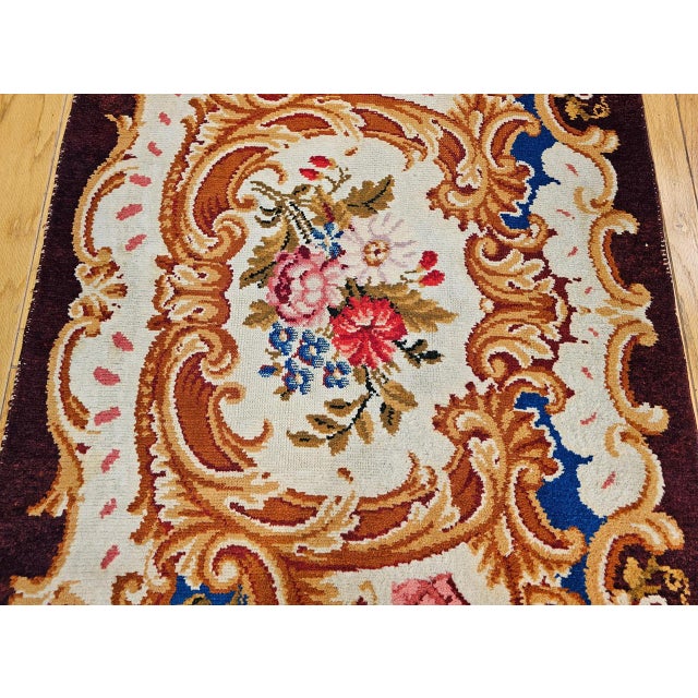Textile Vintage French Savonnerie Rug, Hand-Knotted Wool, Floral Pattern, Chocolate Brown & Ivory, 4’ X 7' For Sale - Image 7 of 13