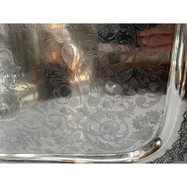 Large Silver-Plated Metal Tray, 1800s For Sale - Image 12 of 16
