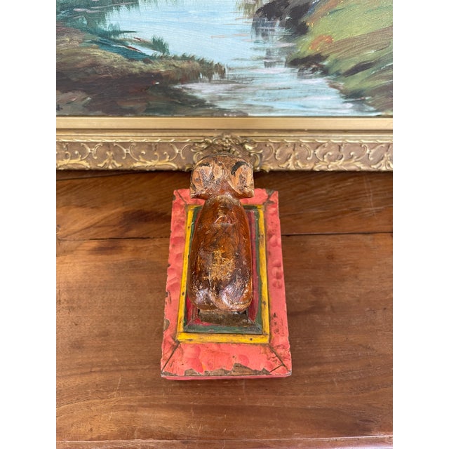 Early 20th Century Likely Antique Hand-Carved Wooden Cow Figurine on Painted Base - Folk Art Sculpture For Sale - Image 5 of 9