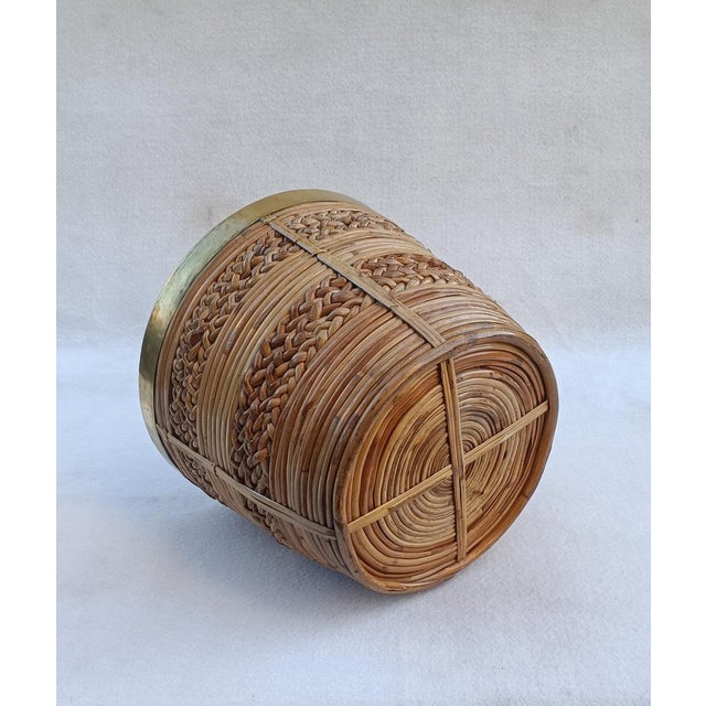 Braided Wicker Basket with Brass Edge, 1970s For Sale - Image 6 of 13