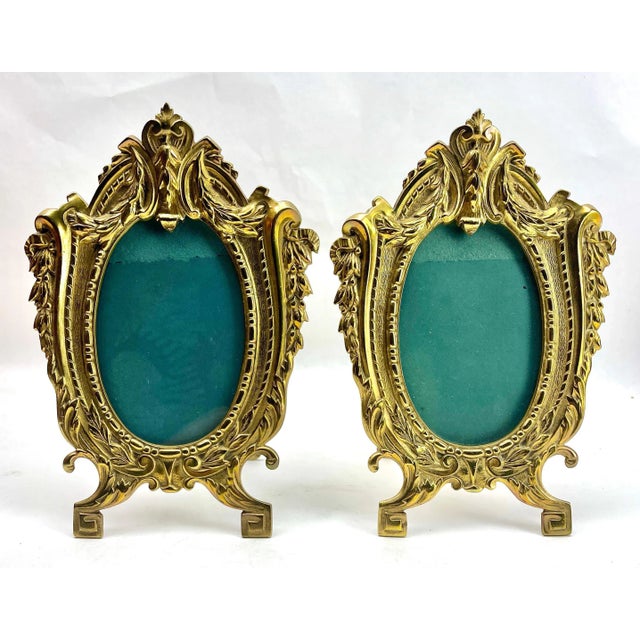 Pair of Picture Frame, Polished Brass, Made by J.H. France, 1900s Pair photograph frame (or miniature frame) with...