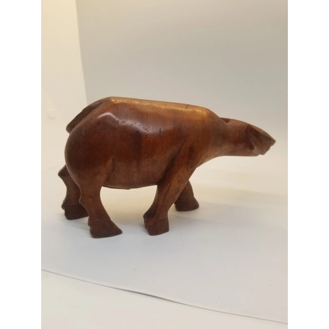 Vintage Hand Carved Solid Wood Water Buffalo Bull Animal Figurine For Sale - Image 4 of 5