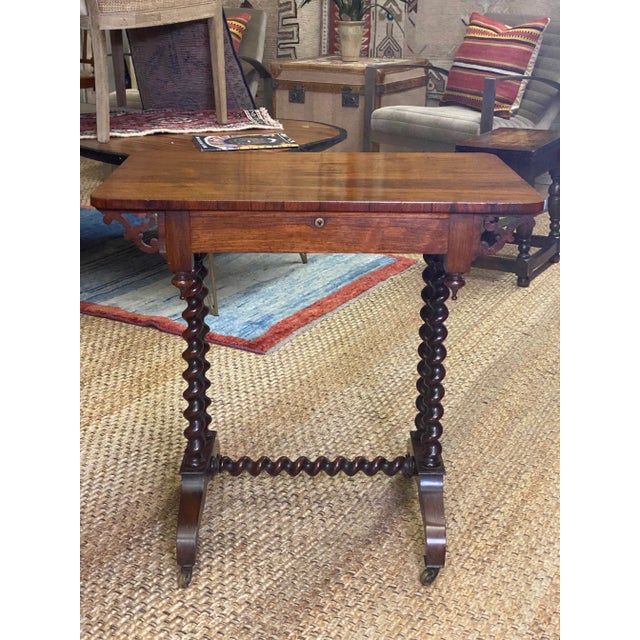 Antique Circa 1850 Rosewood English Barley Twist Stretchered Side Table with Drawer For Sale - Image 13 of 13