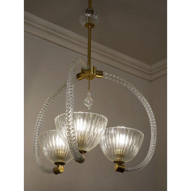 Mid-Century Modern Vintage Murano Blown Glass Chandelier by Ercole Barovier for Barovier & Toso, 1930s For Sale - Image 3 of 14