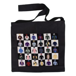 Hand Needlepoint Tote Bag W/ 30 Famous Owners Racing Colours/ Silks For Sale