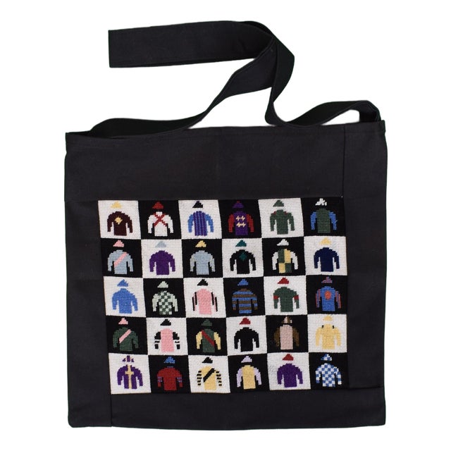 Hand Needlepoint Tote Bag W/ 30 Famous Owners Racing Colours/ Silks For Sale