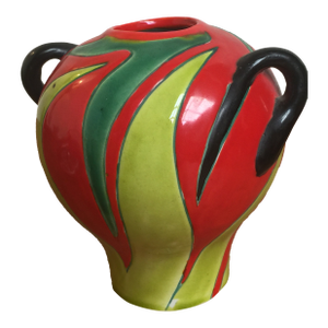 Vintage Vibriantly Colored Hand Painted Vase