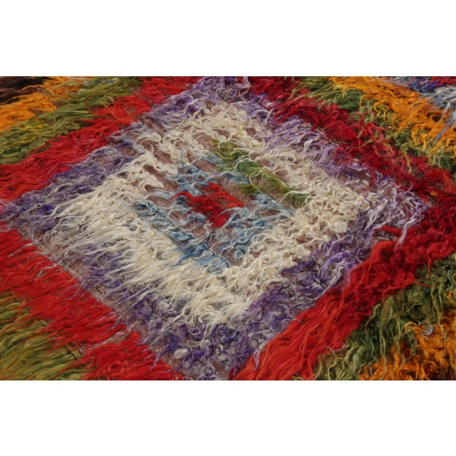 1950s Vintage Tulu Shag Rug in Multicolor Geometric Pattern, High-Low Pile For Sale - Image 5 of 7