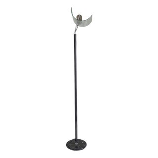 Floor Lamp with Marble Base and Curved Glass Shade, 1990s For Sale