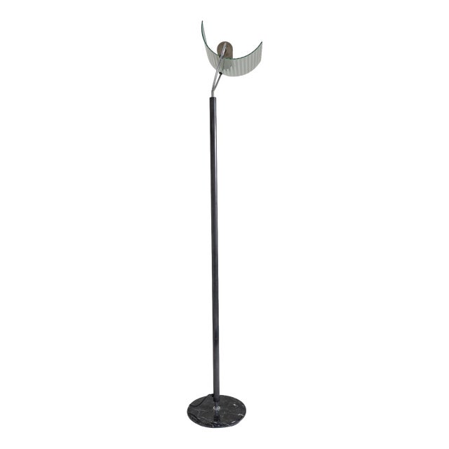 Floor Lamp with Marble Base and Curved Glass Shade, 1990s For Sale