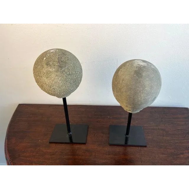 Mid-Century Modern Pair of Antique Spheres on Iron Bases, Stone and Cement, Italy For Sale - Image 3 of 11