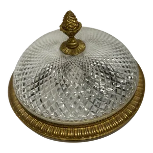 Antique French Gilt Bronze & Cut Crystal Regency Style Flush Mount 3 Light