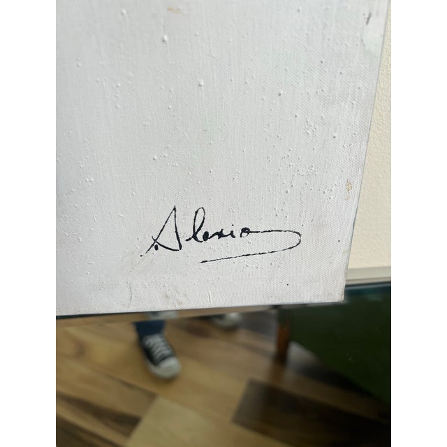 Vintage Postmodern Style 1980s Canvas Oil Painting Wall Art Signed Women Portrait For Sale - Image 4 of 7