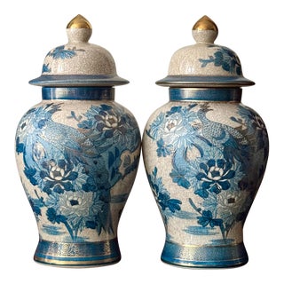 Vintage Kutani Porcelain Ginger Jars - a Pair For Sale