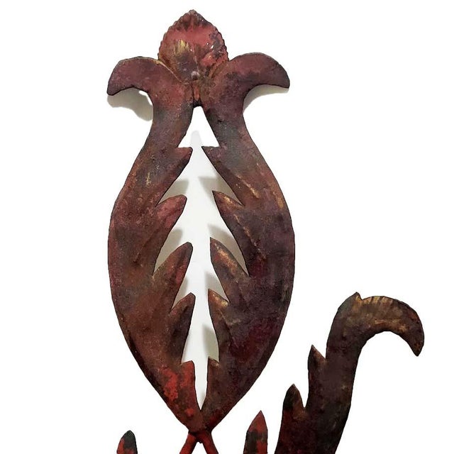 1960s Monumental Mid-20th Century Spanish Revival Red Wrought Iron 5-Light Wall Sconce — 3 Feet Tall For Sale - Image 5 of 8