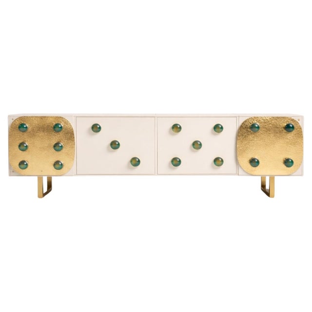 Limited Edition Sideboard in Hammered Brass and Green Glass from Justfurnituress SRL For Sale - Image 9 of 9
