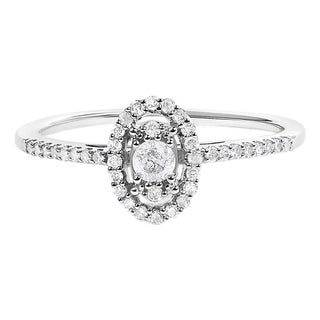 14K White Gold 1/5 Cttw Diamond Oval Shape With Halo Engagement Ring (H-I Color, I1-I2 Clarity) - Size 6 For Sale