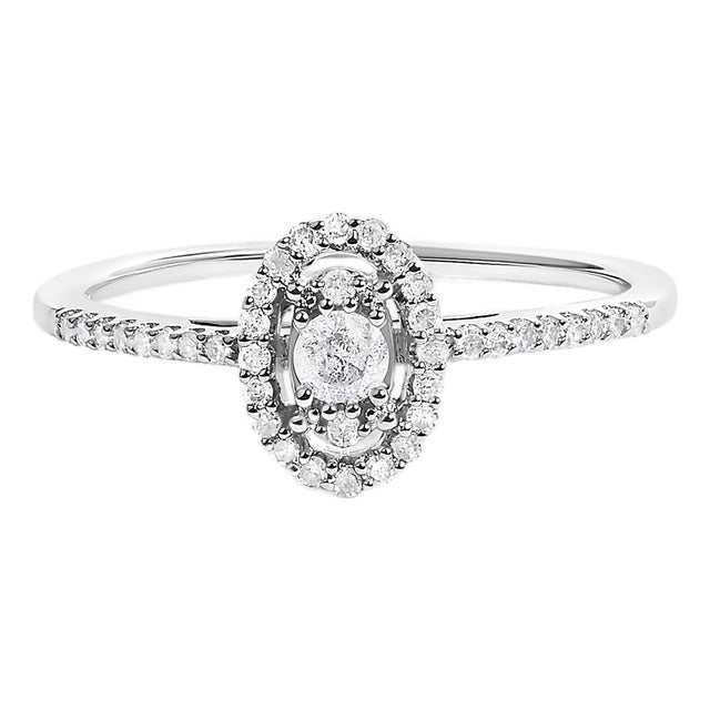 14K White Gold 1/5 Cttw Diamond Oval Shape With Halo Engagement Ring (H-I Color, I1-I2 Clarity) - Size 6 For Sale