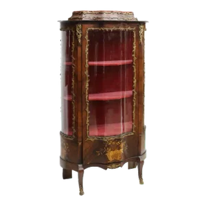 1800's Antique French Louis XV Style, Ormulu, Curved Display Vitrine!!