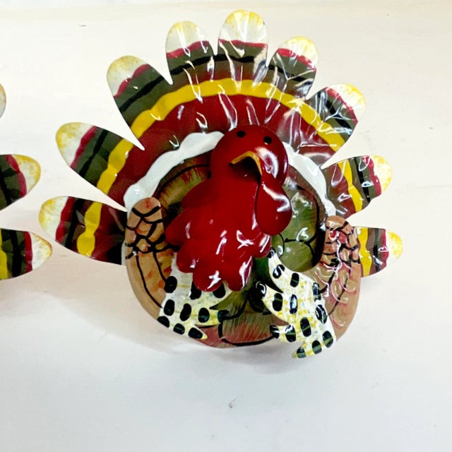 Vintage Boho Chic Americana Arts & Crafts Enameled Tole Turkey Napkin Ring - Set of 8, Thanksgiving For Sale - Image 10 of 11