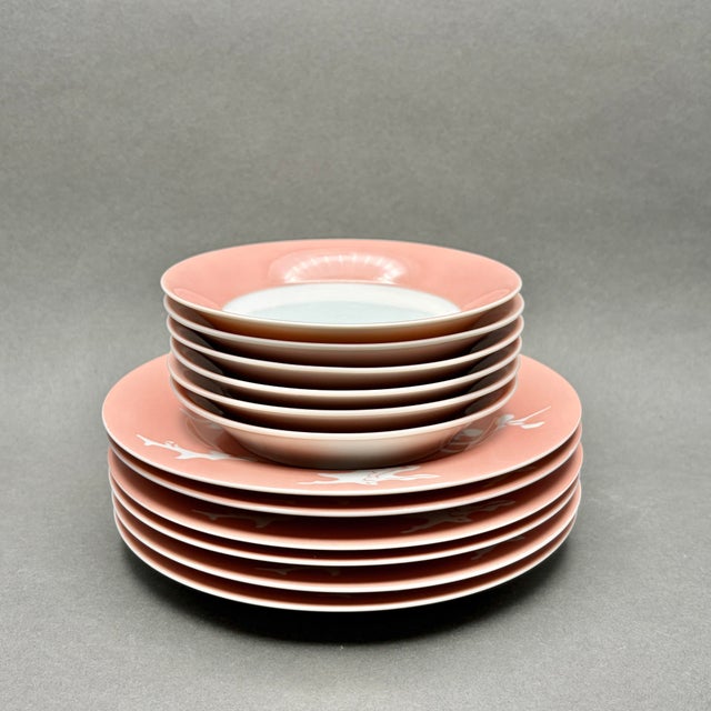 Chinoiserie Vintage Pink Fitz and Floyd “Plum Blossom” Dessert and Coffee Service for Six - 18 pcs For Sale - Image 3 of 8