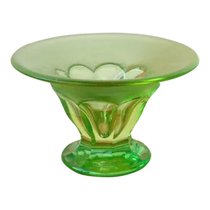 Vintage Vibrant Green Uranium Cut Glass Centerpiece Vase, Circa 1930s
