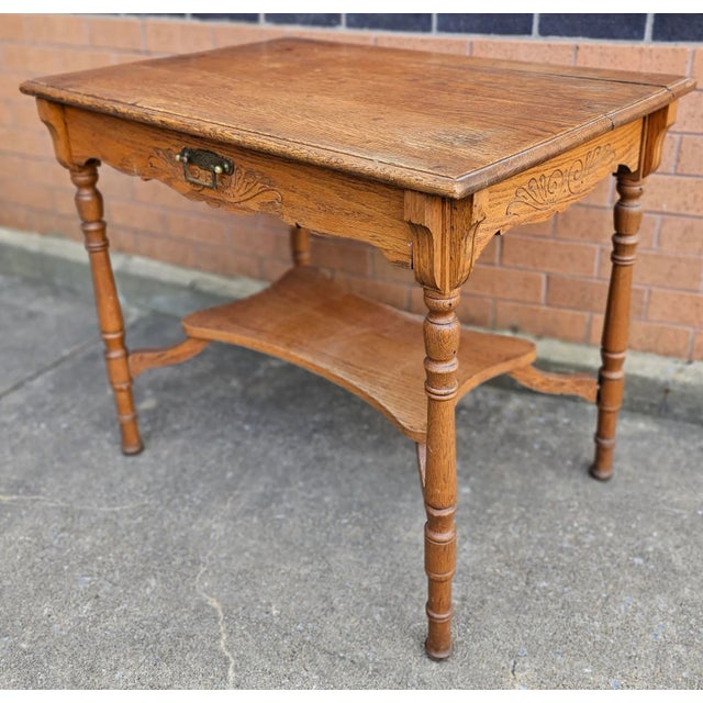 19th Century Oak Single Drawer Legs Work Table For Sale - Image 4 of 7
