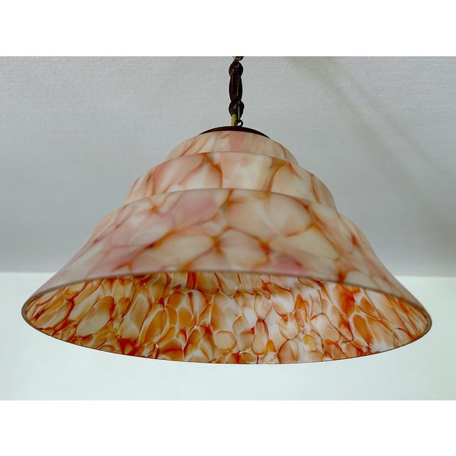 Beige Art Deco Pendant Light in Pink Coral Glass, 1930s For Sale - Image 8 of 18