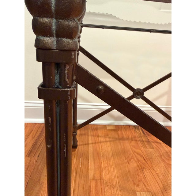 Maitland Smith Leather, Bronzed Wrought-Iron and Glass Side Table For Sale - Image 11 of 11
