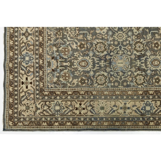 Antique Malayer Style Rug With Muted Slate, Charcoal, and Ivory Botanical Motif For Sale - Image 4 of 12