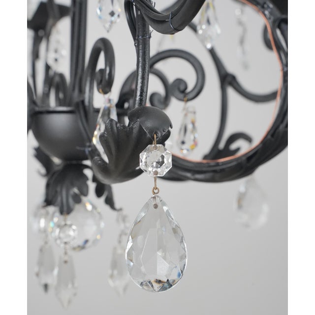 Late 20th Century Traditional Black Steel Six Arm Crystal Chandelier For Sale - Image 9 of 13