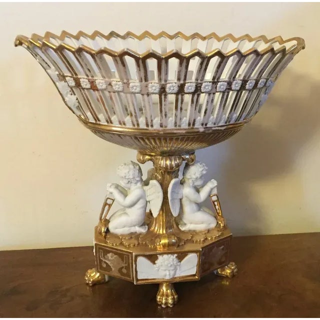 Neoclassical Antique Early 19th Century French Empire Porcelain Corbeille Centerpiece with Angel Supports For Sale - Image 3 of 13